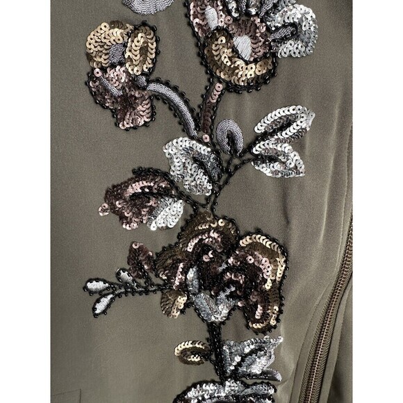 Chico's Embroidered Limited Bomber Jacket Size 3 XL Grape Leaf Sequins Full Zip - Picture 4 of 7